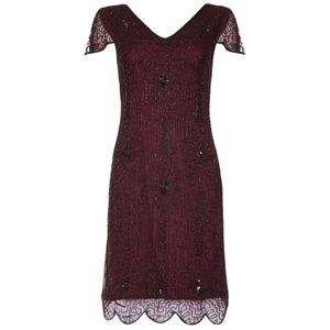 Gatsbylady Downton Abbey Flapper Dress in Plum Size 20 Hand Embellished NWT